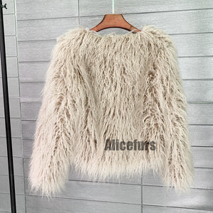curly shearling jacket short faux fur outerwear for women in wheat 2 Alicefurs