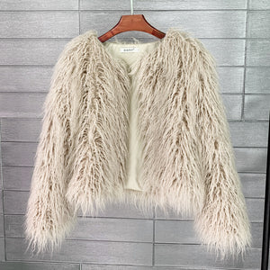 curly shearling jacket short faux fur outerwear for women in wheat Alicefurs
