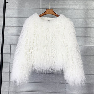 curly shearling jacket short faux fur outerwear for women in white Alicefurs