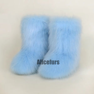 cute faux fur boots for for toddlers and little girls in sky blue Alicefurs