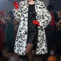 dalmatian coat winter long faux fur overcoat for women worn by a model in a cosplay party