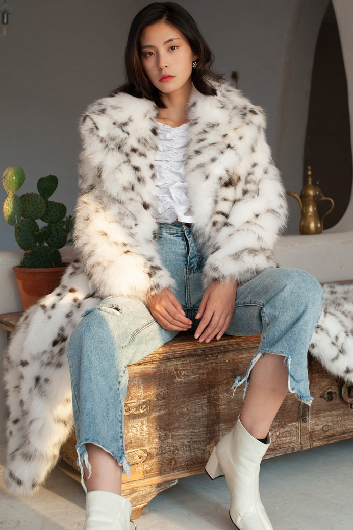 Dalmatian Coat Winter Long Faux Fur Overcoat for Women