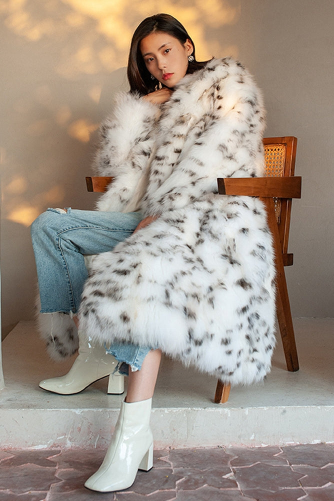 Dalmatian Coat Winter Long Faux Fur Overcoat for Women