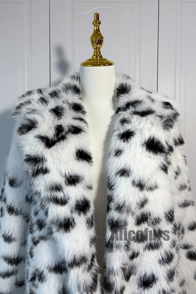 Dalmatian Coat Winter Long Faux Fur Overcoat for Women