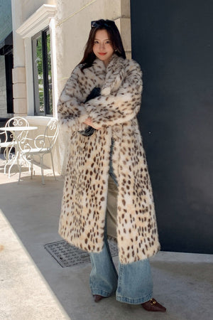 dalmatian faux fur coat shawl collar long outerwear for women 1 Alicefurs