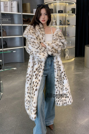 dalmatian faux fur coat shawl collar long outerwear for women 3 Alicefurs