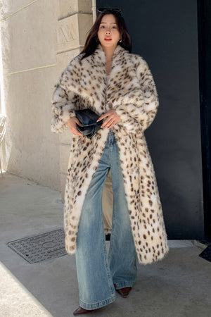 dalmatian faux fur coat shawl collar long outerwear for women Alicefurs
