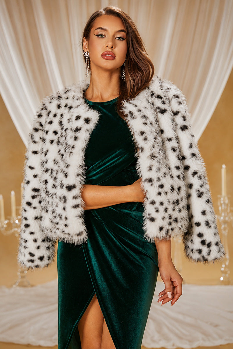 Dalmatian Faux Fur Jacket Worn by Model Front View
