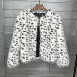 Dalmatian Faux Fur Jacket Short Collarless Fuzzy Outerwear for Women