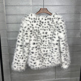 Dalmatian Faux Fur Jacket Short Collarless Fuzzy Outerwear for Women