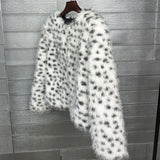 Dalmatian Faux Fur Jacket Short Collarless Fuzzy Outerwear for Women