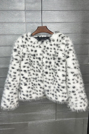 dalmatian faux fur jacket short collarless fuzzy outerwear for women 8 Alicefurs