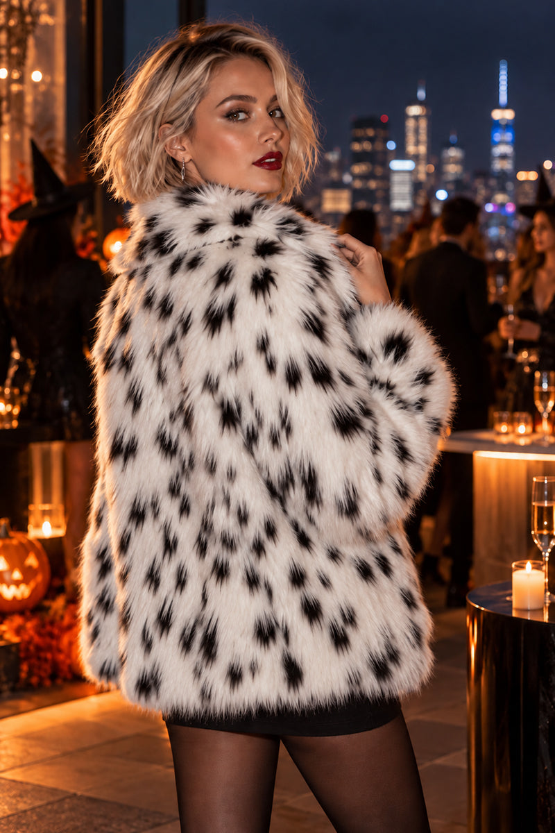 Dalmatian Faux Fur Jacket Snow Leopard Short Coat for Women