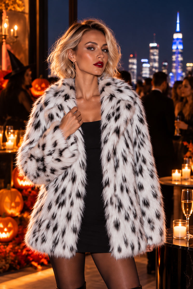 Dalmatian Faux Fur Jacket Snow Leopard Short Coat for Women