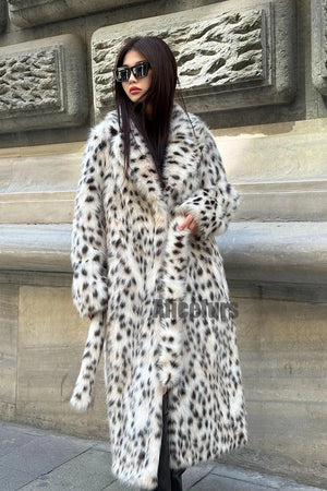 dalmatian fur coat belted leopard print overcoat for women 2 Alicefurs
