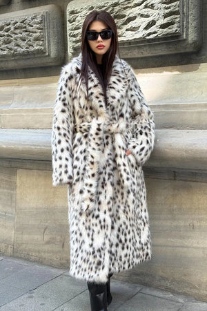 dalmatian fur coat belted leopard print overcoat for women Alicefurs