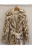 Dalmatian Fur Coat Brownish Belted Long Overcoat for Women