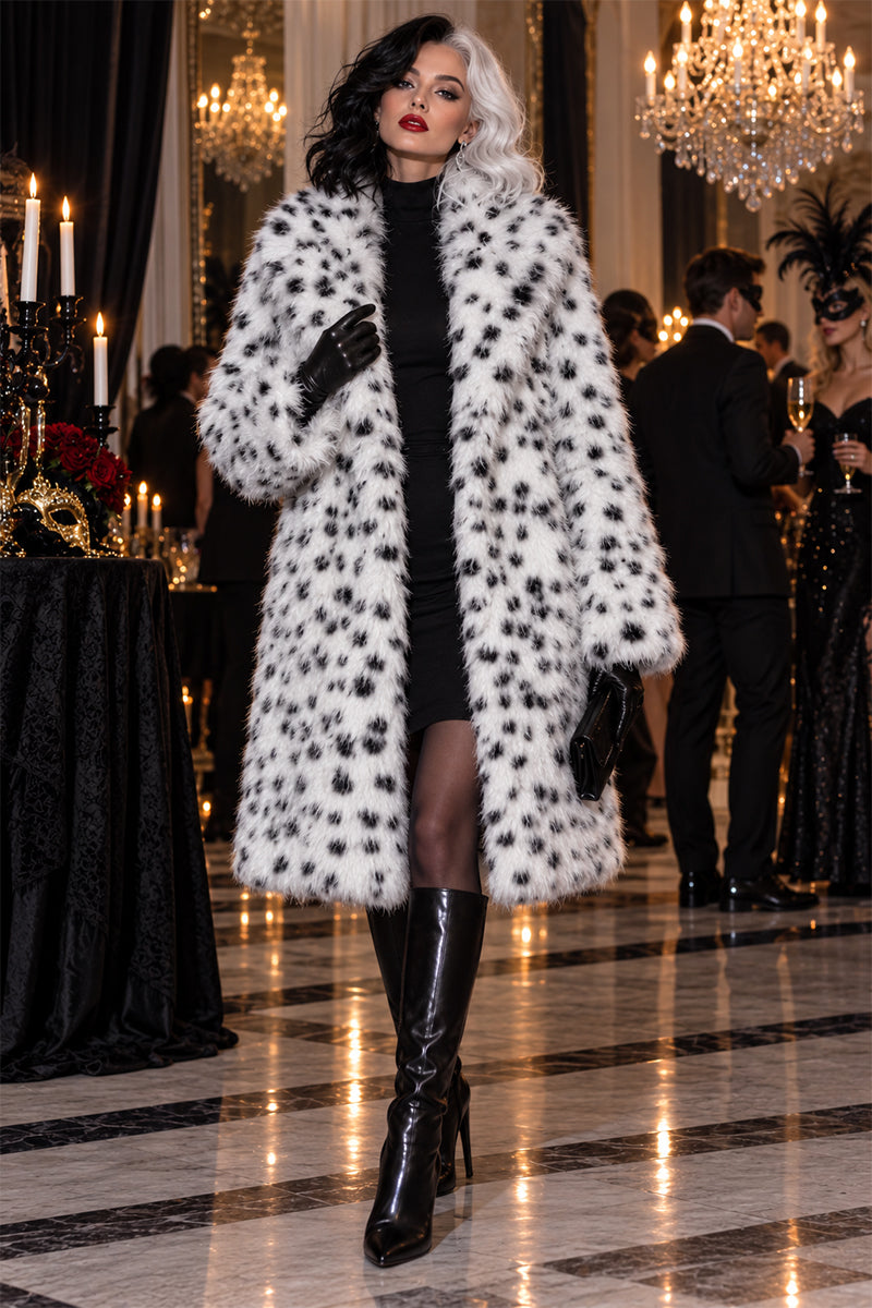 Dalmatian Faux Fur Coat Winter Long Outerwear for Women