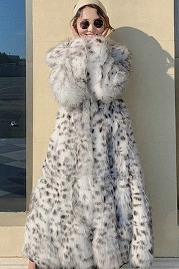 Dalmatian Fur Dress Coat Winter Snow Leopard Overcoat for Women