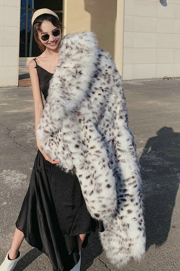 Dalmatian Fur Dress Coat Winter Snow Leopard Overcoat for Women