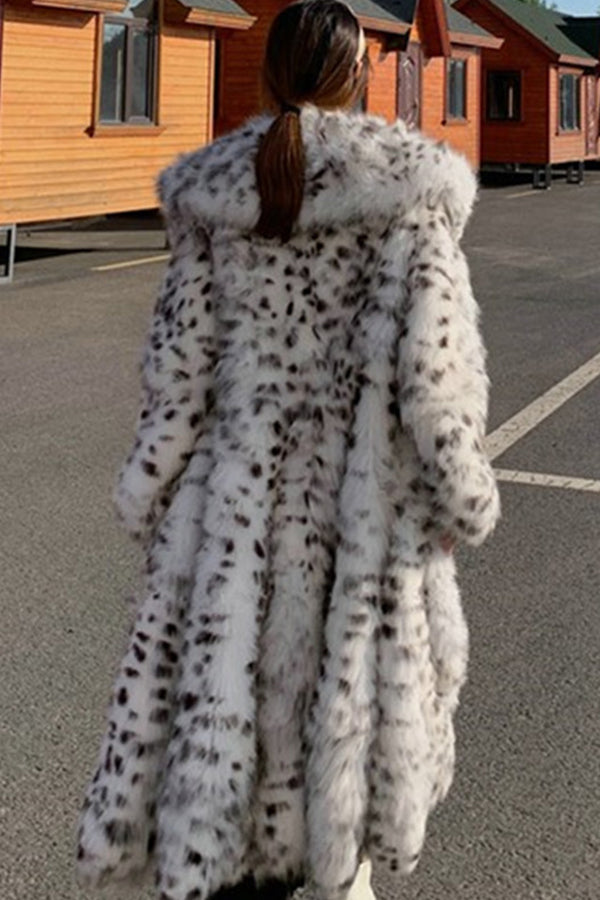 Dalmatian Fur Dress Coat Winter Snow Leopard Overcoat for Women