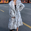 Dalmatian Fur Dress Coat Winter Snow Leopard Overcoat for Women