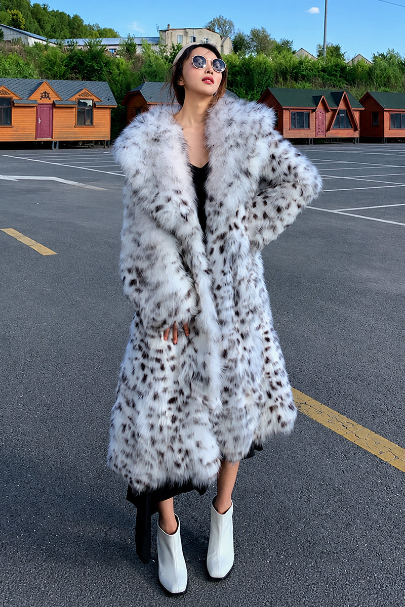 Dalmatian Fur Dress Coat Winter Snow Leopard Overcoat for Women