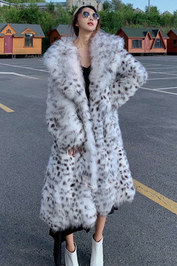 Dalmatian Fur Dress Coat Winter Snow Leopard Overcoat for Women