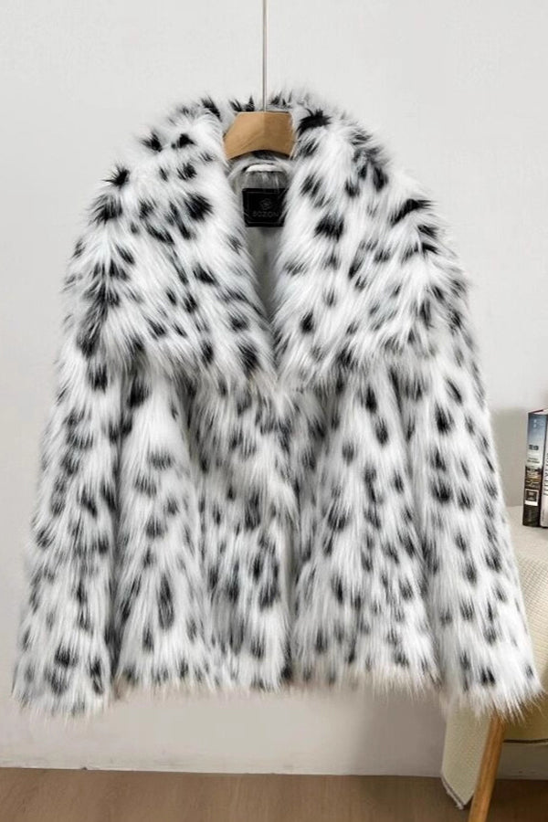 Dalmatian Fur Jacket Snow Leopard Short Coat for Women