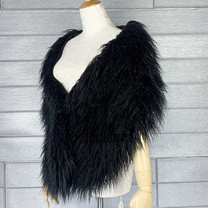 dress fur shawl shaggy mongolian fur stole for women in black 1 Alicefurs