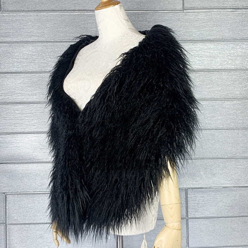 Dress Fur Shawl Shaggy Mongolian Fur Stole for Women