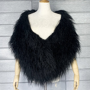 dress fur shawl shaggy mongolian fur stole for women in black Alicefurs
