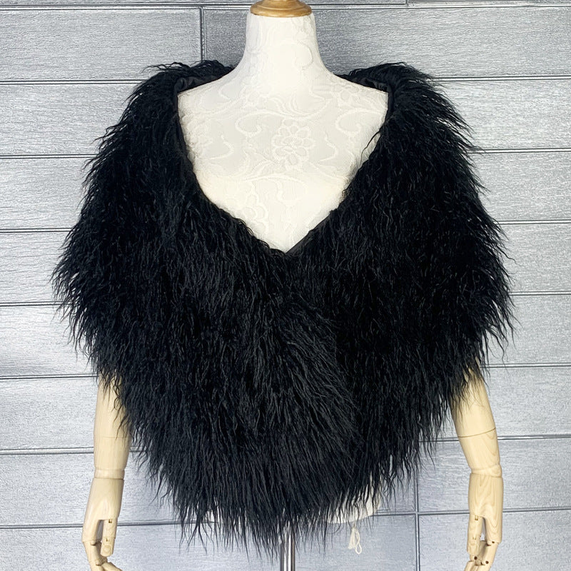 Dress Fur Shawl Shaggy Mongolian Fur Stole for Women