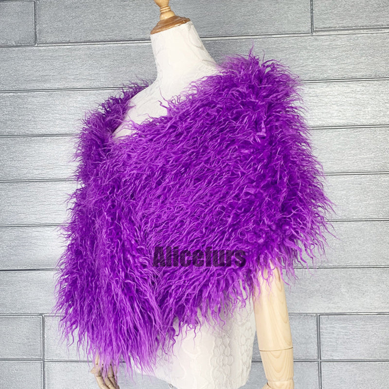 Dress Fur Shawl Shaggy Mongolian Fur Stole for Women