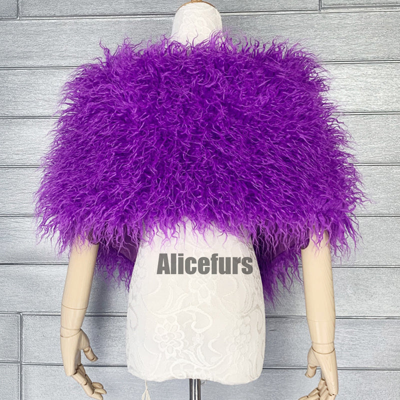 Dress Fur Shawl Shaggy Mongolian Fur Stole for Women