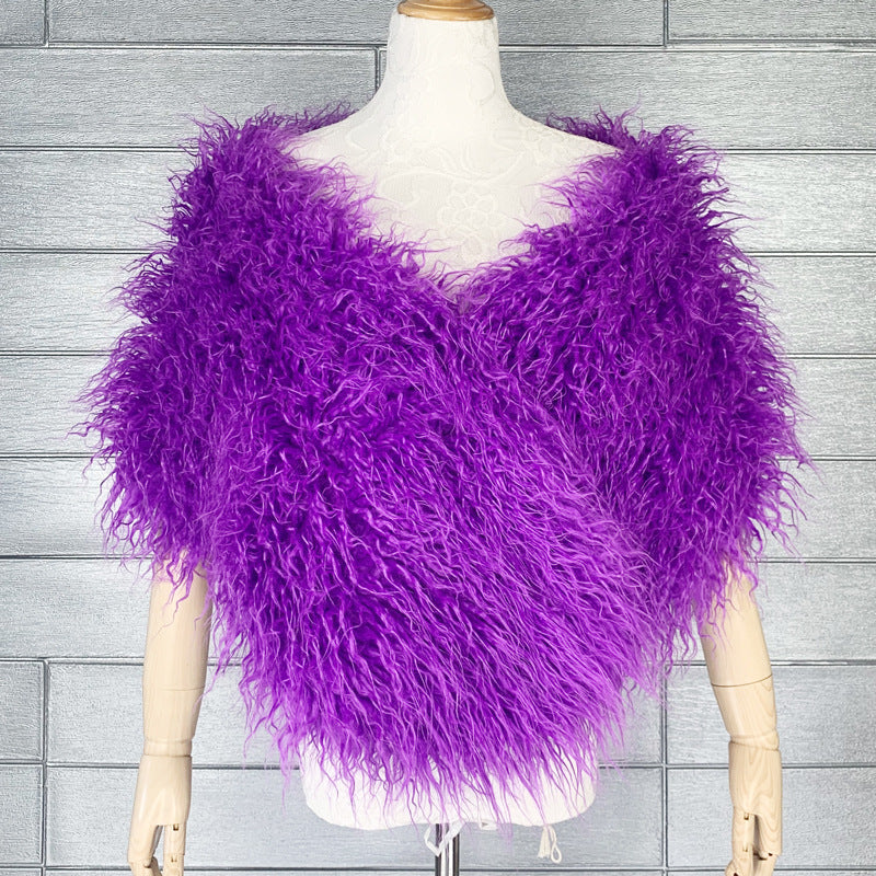 Dress Fur Shawl Shaggy Mongolian Fur Stole for Women