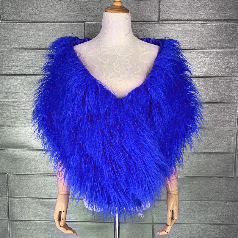 Dress Fur Shawl Shaggy Mongolian Fur Stole for Women