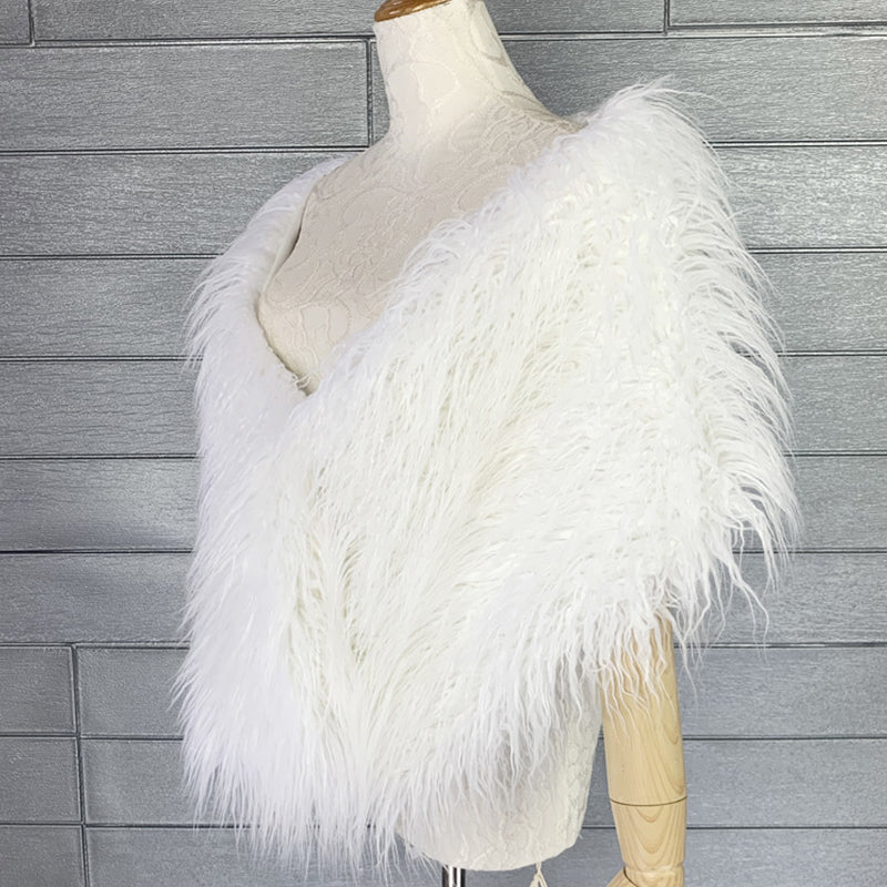 Dress Fur Shawl Shaggy Mongolian Fur Stole for Women