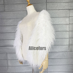 dress fur shawl shaggy mongolian fur stole for women in white 2 Alicefurs