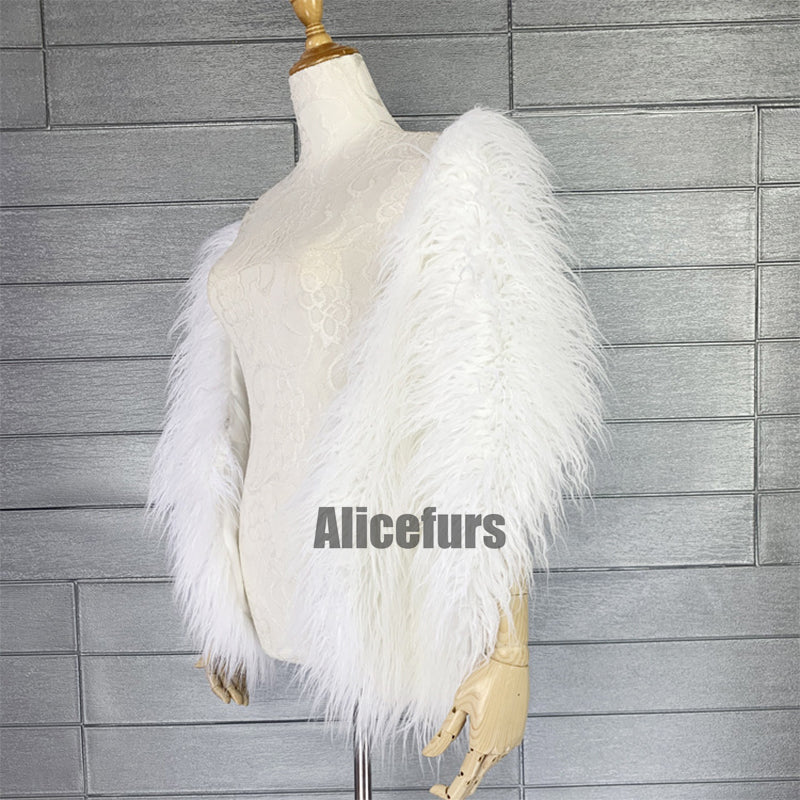 Dress Fur Shawl Shaggy Mongolian Fur Stole for Women