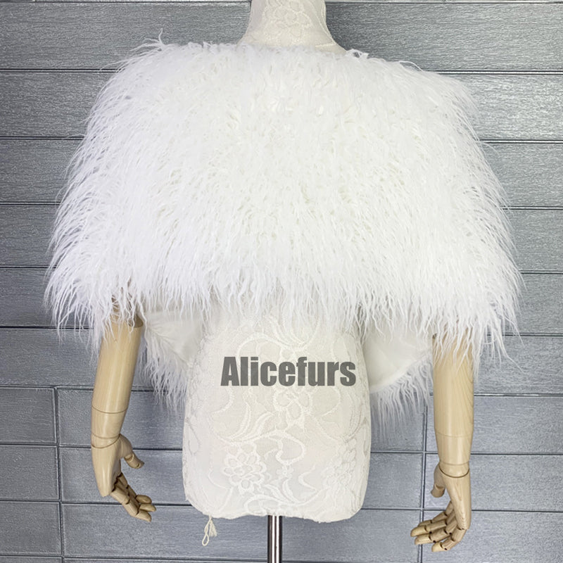 Dress Fur Shawl Shaggy Mongolian Fur Stole for Women