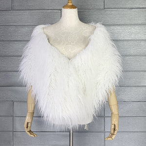 dress fur shawl shaggy mongolian fur stole for women in white Alicefurs