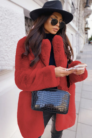 fake fur coat womens winter long overcoat with pockets in red Alicefurs