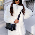 fake fur coat womens winter long overcoat with pockets in white Alicefurs