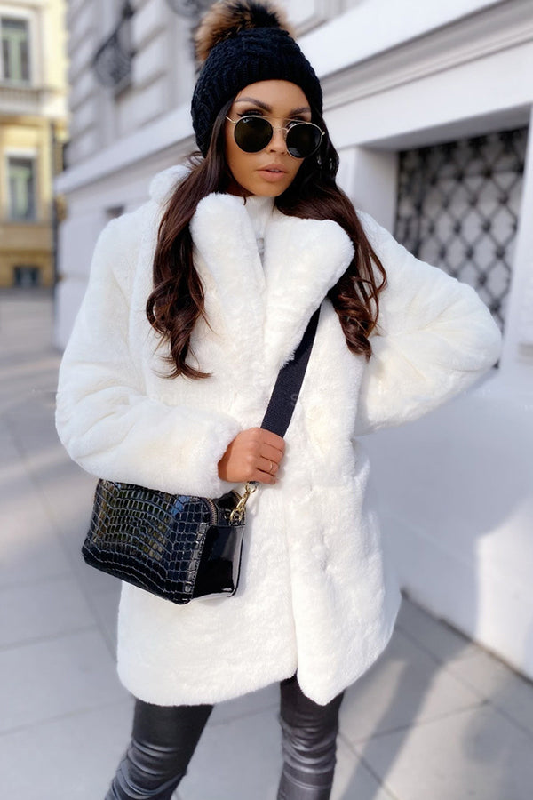 Fake Fur Coat Women's Winter Long Overcoat with Pockets