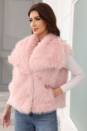 fake fur vest with big collar for women in pink 1 Alicefurs