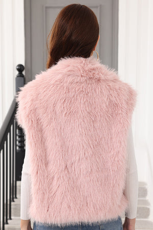 fake fur vest with big collar for women in pink 3 Alicefurs