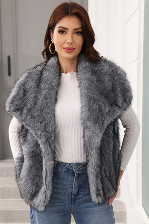 fake fur vest with big collar for women in silver Alicefurs