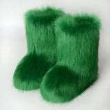 Faux Fox Fur Boots Winter Mid Calf Booties for Women