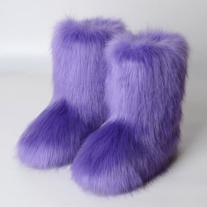 faux fox fur boots winter mid calf booties for women in lavender Alicefurs